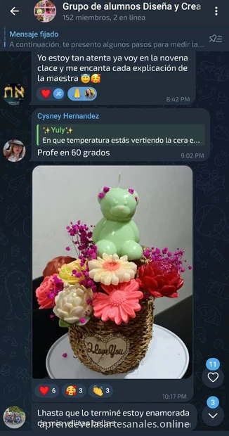 Mensaje de una alumna terminando sus velas