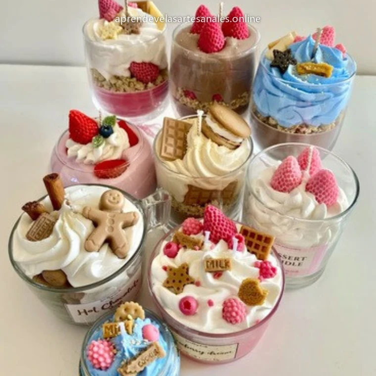 Velas tipo postre hechas por una alumna
