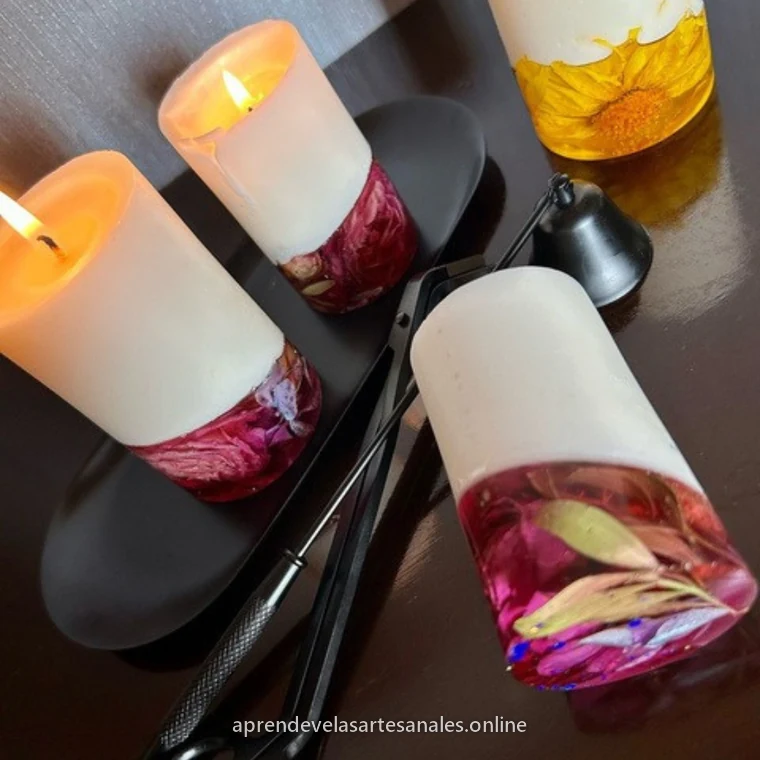 Velas con flores prensadas